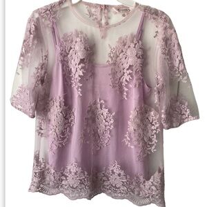 Nanette Lepore XS mauve lace sheer with matching camisole. NWOT